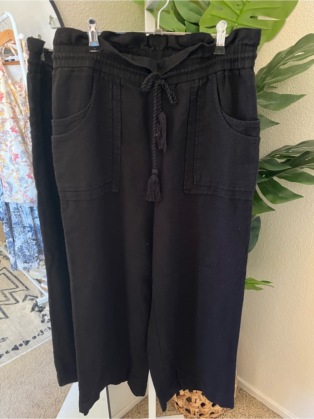 🖤 House of Harlow 1960 Black Linen Blend Wide Leg Pants Medium